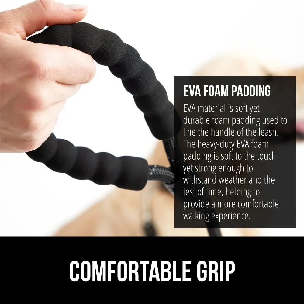 GORILLA GRIP Dog Leash, Heavy Duty Reflective Rope Leashes for Large, Medium, Small Breed Dogs, Puppy Training Essential for Walks, Hikes, Soft Handle, Rotating Metal Clip, Waste Bag Dispenser, Black