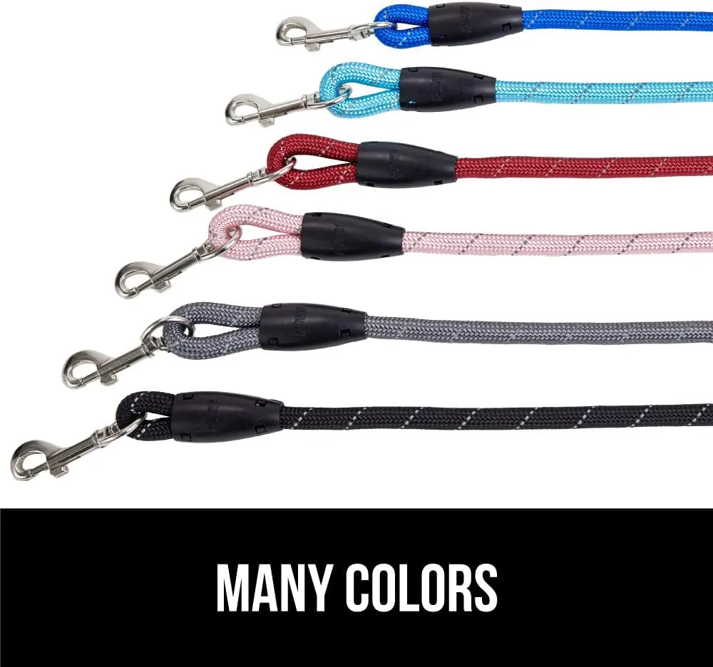 GORILLA GRIP Dog Leash, Heavy Duty Reflective Rope Leashes for Large, Medium, Small Breed Dogs, Puppy Training Essential for Walks, Hikes, Soft Handle, Rotating Metal Clip, Waste Bag Dispenser, Black