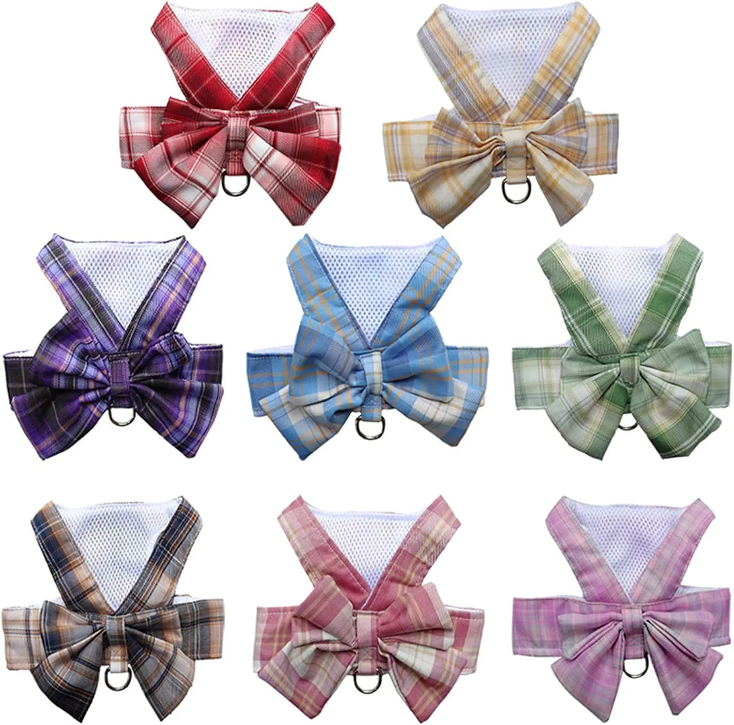 Harness and Leash Set, Cute Bow Tie Plaid Harnesses for Puppy Cat, Adjustable Pet Kitties Vest, Breathable Harness Traction Rope for Boy Girl Small Animal(Harness Dark Pink,XL for 12.1-15.4lbs Dog)