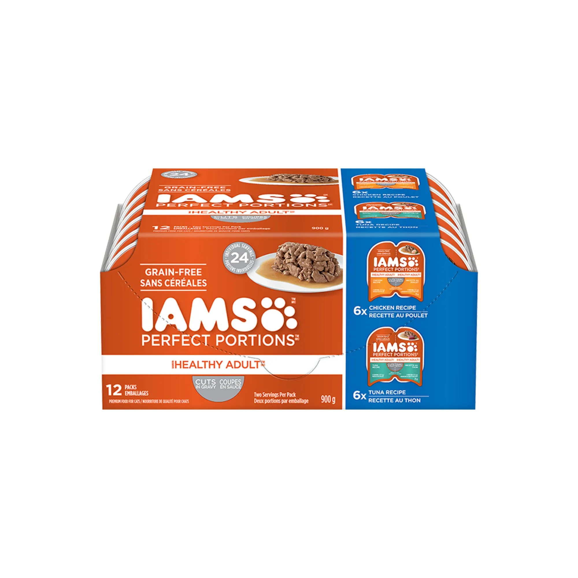 IAMS PERFECT PORTIONS Healthy Adult Wet Cat Food Cuts in Gravy, Chicken & Tuna, 12-Pack, 75 g