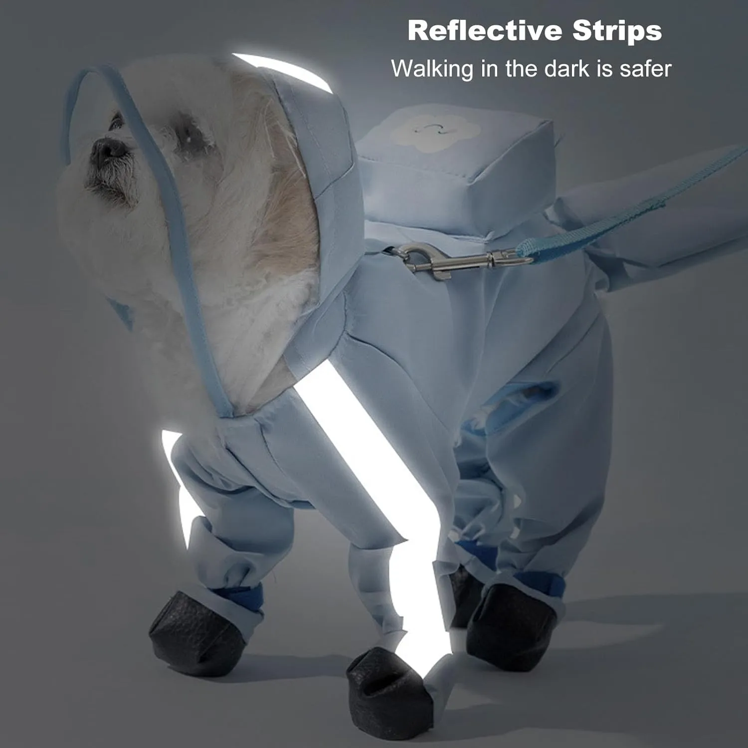 Junchl Small Dog Raincoat Rainboots with D-Ring, Full Coverage Dog Rain Jacket Slicker Poncho, Waterproof Dog Rain Jacket with Reflective Strip, Rainboot, Tail Cover Blue Backpack S