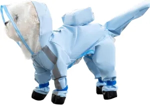 Junchl Small Dog Raincoat Rainboots with D-Ring, Full Coverage Dog Rain Jacket Slicker Poncho, Waterproof Dog Rain Jacket with Reflective Strip, Rainboot, Tail Cover Blue Backpack S