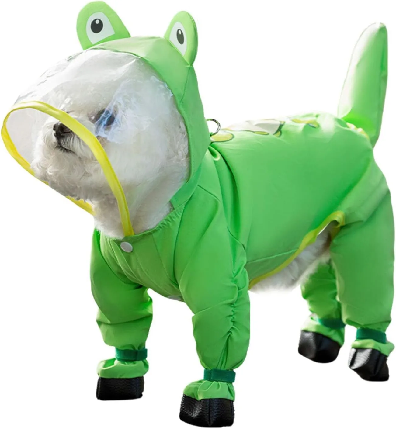 Junchl Small Dog Raincoat Rainboots with D-Ring, Full Coverage Dog Rain Jacket Slicker Poncho, Waterproof Dog Rain Jacket with Reflective Strip, Rainboot, Tail Cover Frog S