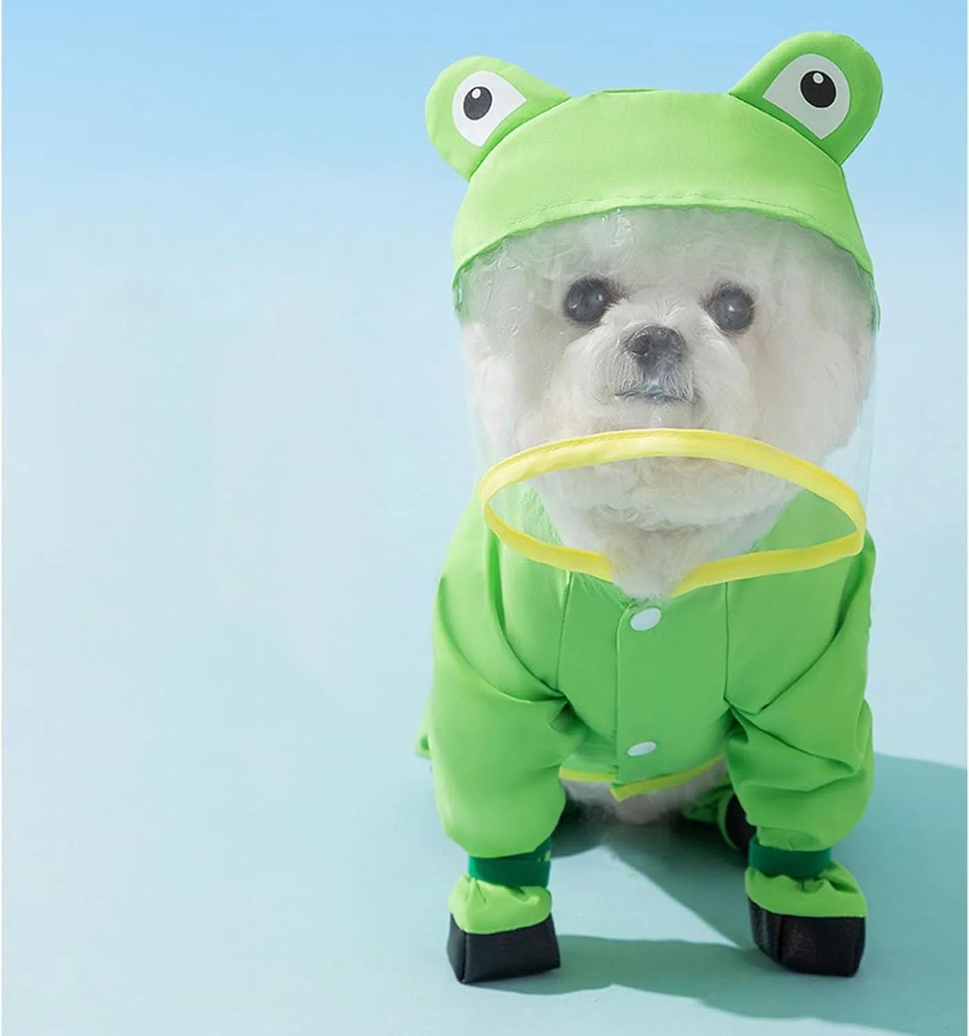 Junchl Small Dog Raincoat Rainboots with D-Ring, Full Coverage Dog Rain Jacket Slicker Poncho, Waterproof Dog Rain Jacket with Reflective Strip, Rainboot, Tail Cover Frog S