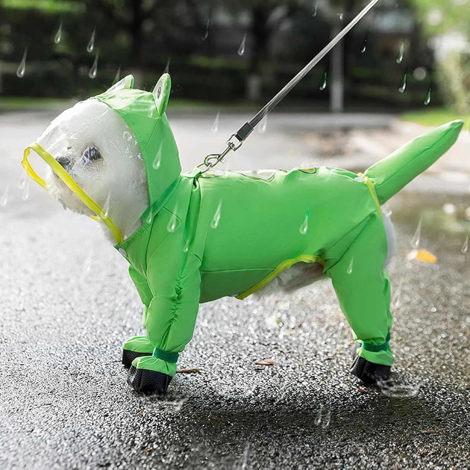 Junchl Small Dog Raincoat Rainboots with D-Ring, Full Coverage Dog Rain Jacket Slicker Poncho, Waterproof Dog Rain Jacket with Reflective Strip, Rainboot, Tail Cover Frog S