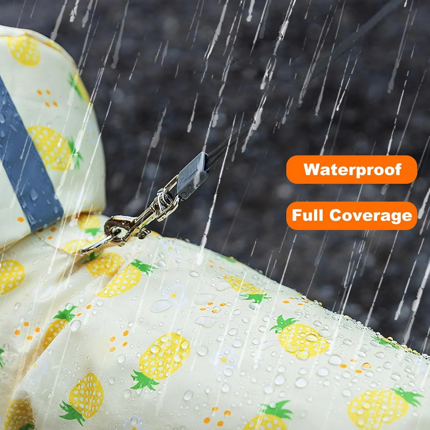 Junchl Small Dog Raincoat Rainboots with D-Ring, Full Coverage Dog Rain Jacket Slicker Poncho, Waterproof Dog Rain Jacket with Reflective Strip, Rainboot, Tail Cover Pineapple S