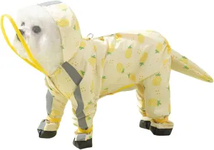 Junchl Small Dog Raincoat Rainboots with D-Ring, Full Coverage Dog Rain Jacket Slicker Poncho, Waterproof Dog Rain Jacket with Reflective Strip, Rainboot, Tail Cover Pineapple S