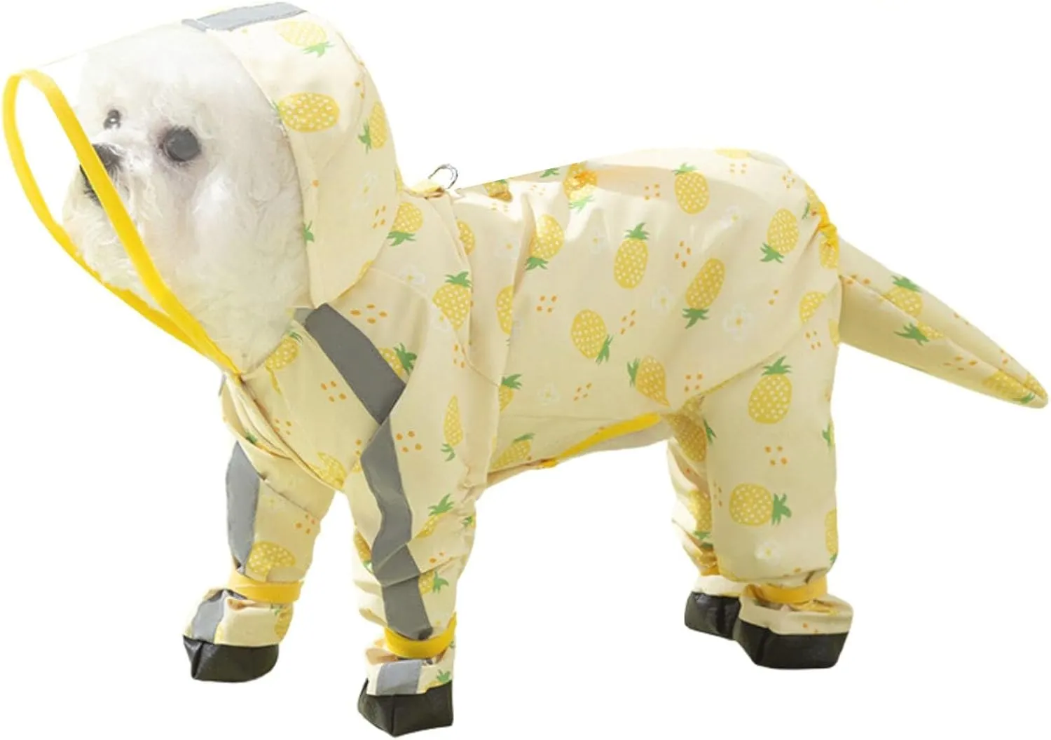 Junchl Small Dog Raincoat Rainboots with D-Ring, Full Coverage Dog Rain Jacket Slicker Poncho, Waterproof Dog Rain Jacket with Reflective Strip, Rainboot, Tail Cover Pineapple S