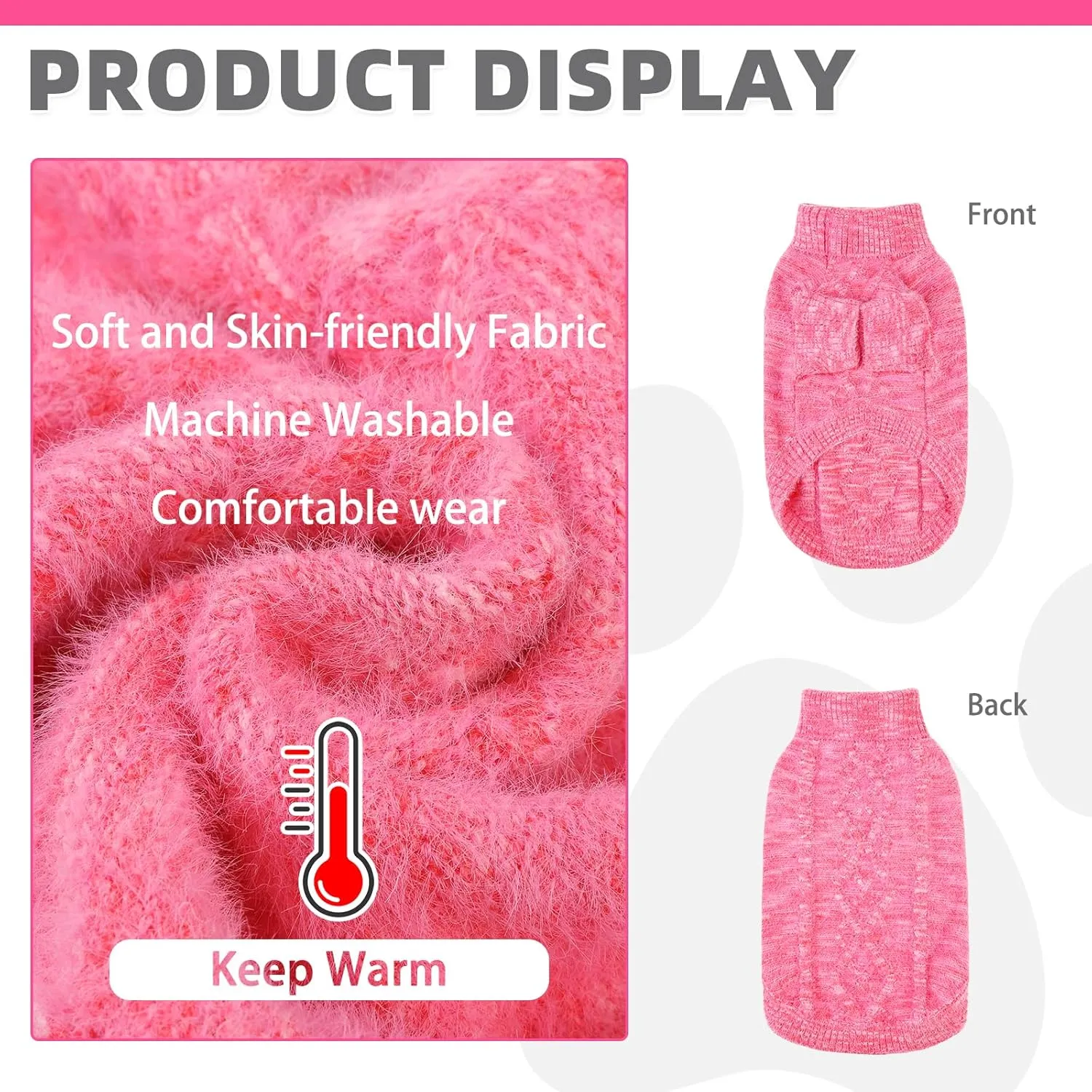 KOOLTAIL Dog Sweater, Fuzzy Thick Super Soft Warm Dog Winter Sweater Turtleneck Pullover for Cold Weather, Knitted Fleece Pet Fall Clothes Coats for Small Medium Large Dogs Puppy Girls Boys Pink SM