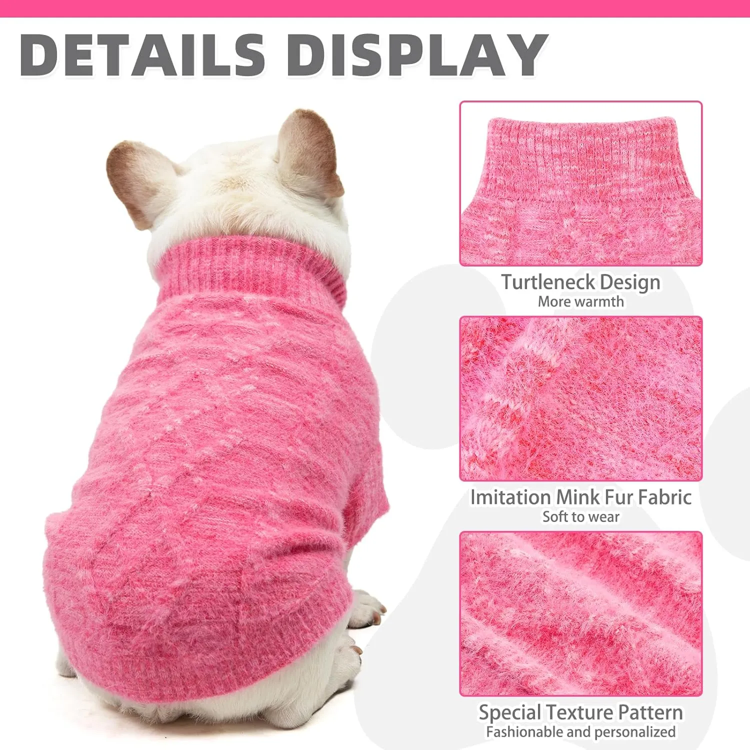 KOOLTAIL Dog Sweater, Fuzzy Thick Super Soft Warm Dog Winter Sweater Turtleneck Pullover for Cold Weather, Knitted Fleece Pet Fall Clothes Coats for Small Medium Large Dogs Puppy Girls Boys Pink SM