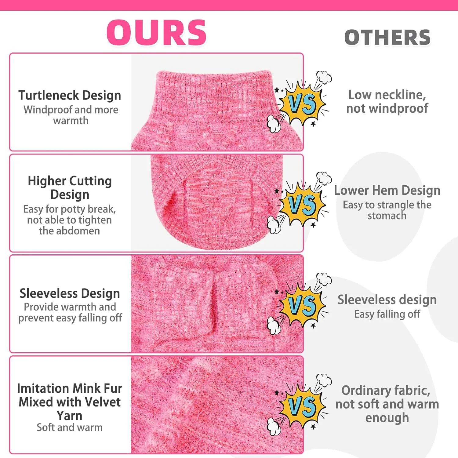 KOOLTAIL Dog Sweater, Fuzzy Thick Super Soft Warm Dog Winter Sweater Turtleneck Pullover for Cold Weather, Knitted Fleece Pet Fall Clothes Coats for Small Medium Large Dogs Puppy Girls Boys Pink SM