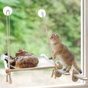 Large Cat Window Perch with 2 Steps, Easy to Assemble Cat Hammock for Window Indoor/Outdoor Cat Seat/Bed Universal for Big Cats and Kittens(40 Lbs), 1 Pack with 2 Cat Steps