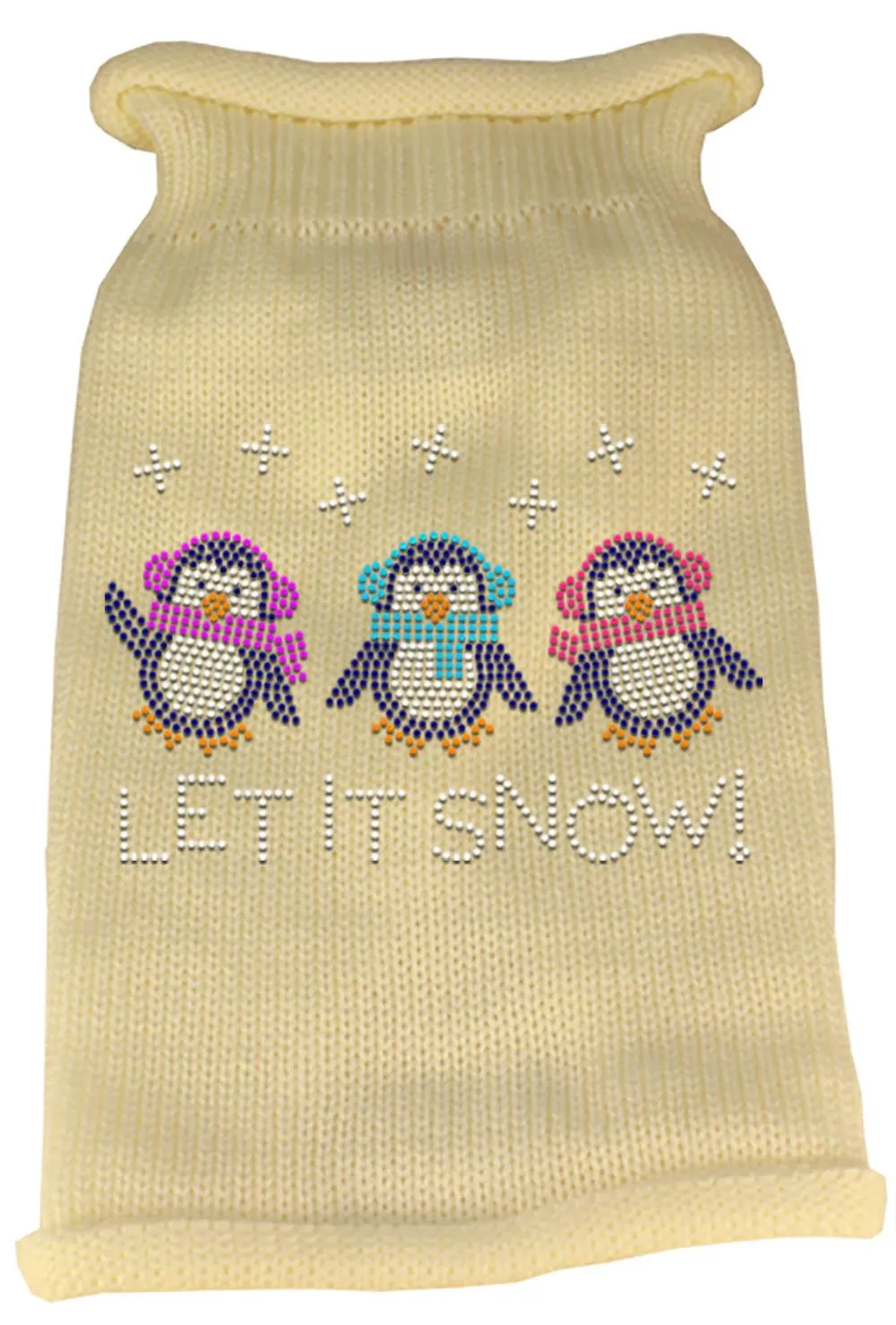 Let It Snow Penguins Rhinestone Knit Pet Sweater XL Cream