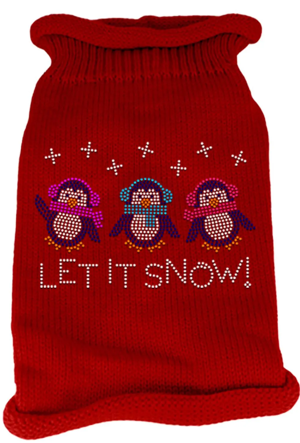 Let It Snow Penguins Rhinestone Knit Pet Sweater XL Red