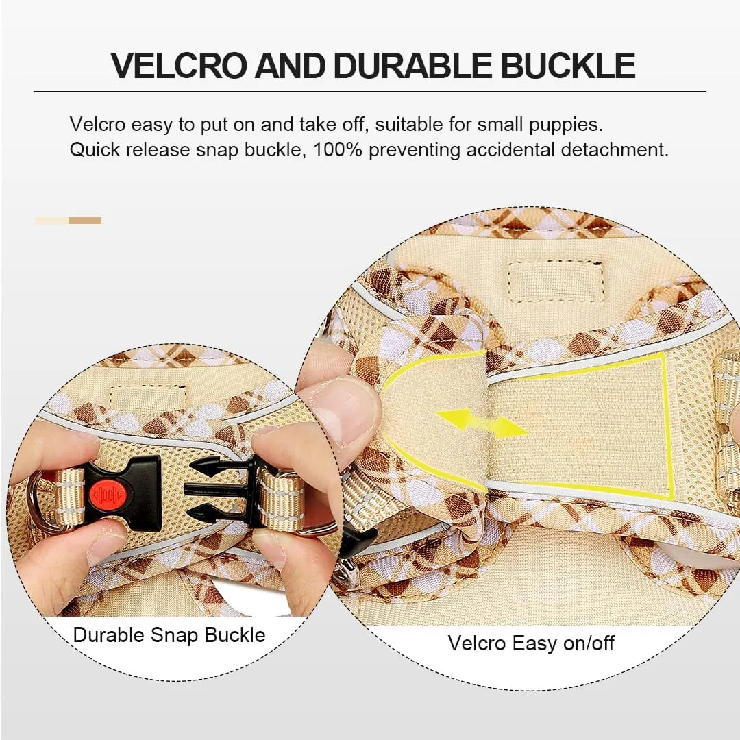 Mercano Soft Mesh Dog Harness and Leash Set, No-Chock Step-in Reflective Breathable Lightweight Easy Walk Vest Harnesses with Safety Buckle for Small Dogs, Cats (Beige, S)
