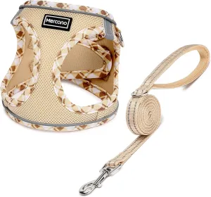 Mercano Soft Mesh Dog Harness and Leash Set, No-Chock Step-in Reflective Breathable Lightweight Easy Walk Vest Harnesses with Safety Buckle for Small Dogs, Cats (Beige, S)