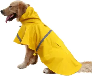 Mikayoo Large Dog Raincoat Adjustable Pet Waterproof Clothes Lightweight Rain Jacket Poncho Hoodies with Strip Reflective(Yellow,M)