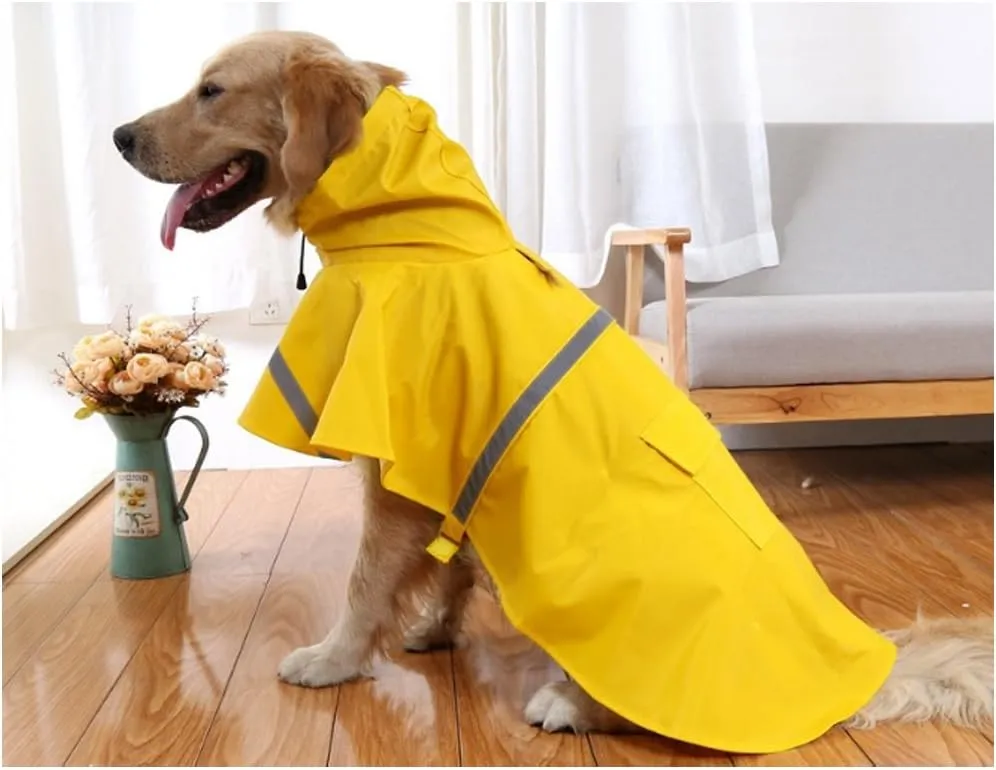Mikayoo Large Dog Raincoat Adjustable Pet Waterproof Clothes Lightweight Rain Jacket Poncho Hoodies with Strip Reflective(Yellow,M)