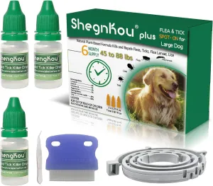 Natural Flea & Tick Treatment for Large Dogs (45-88 lbs) | 6-Month Protection   Free Tools | Vet-Reviewed Formula