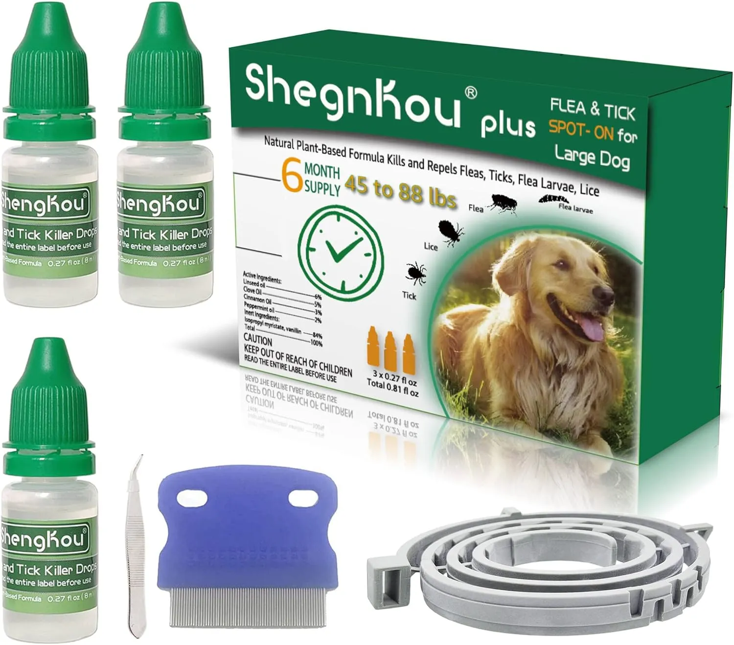 Natural Flea & Tick Treatment for Large Dogs (45-88 lbs) | 6-Month Protection   Free Tools | Vet-Reviewed Formula