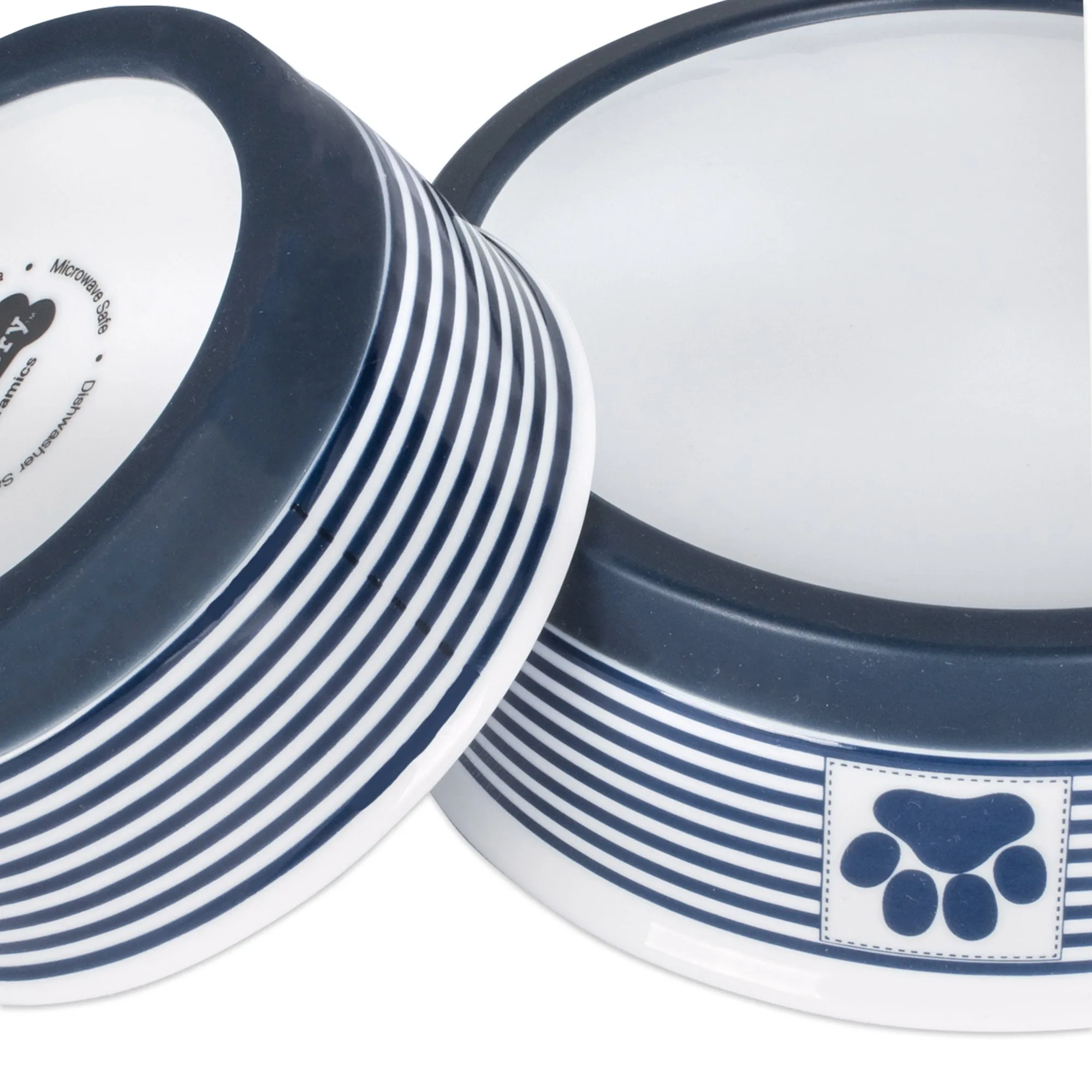 Nautical Blue Striped Paw Patch Single Pet Bowl, Medium, 1.5 C. Capacity