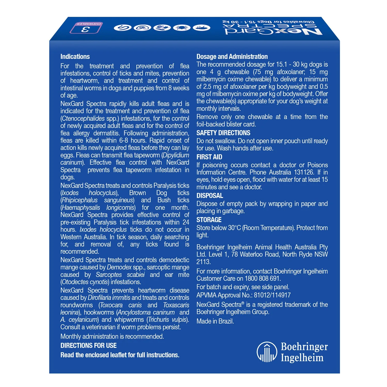 NexGard Spectra Dog 15.1-30kg Purple 3 Pack