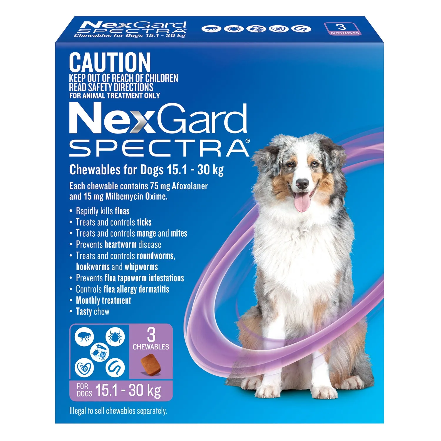 NexGard Spectra Dog 15.1-30kg Purple 3 Pack