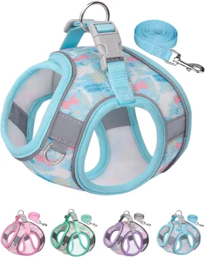 No Pull Dog Harness & Leash Set - Step-in Harness for Small & Medium Dogs, Blue or Multi-color