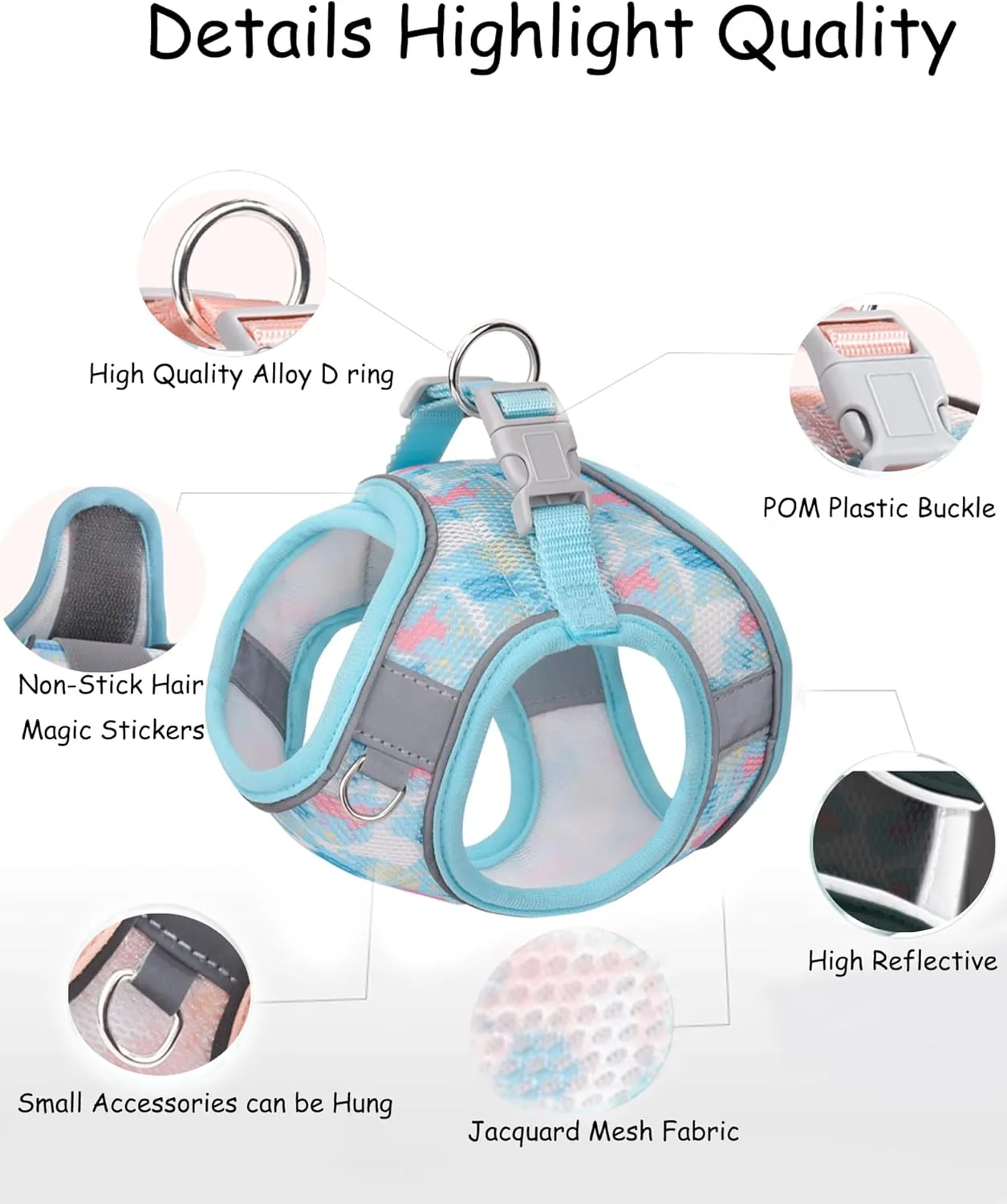 No Pull Dog Harness & Leash Set - Step-in Harness for Small & Medium Dogs, Blue or Multi-color