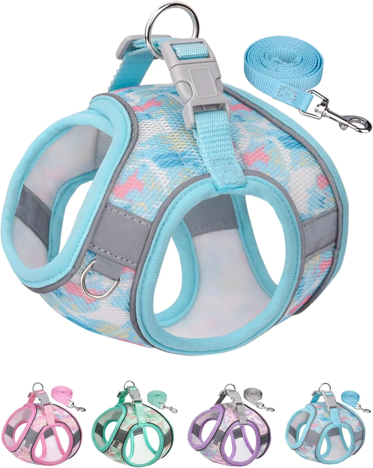 No Pull Dog Harness & Leash Set - Step-in Harness for Small & Medium Dogs, Blue or Multi-color