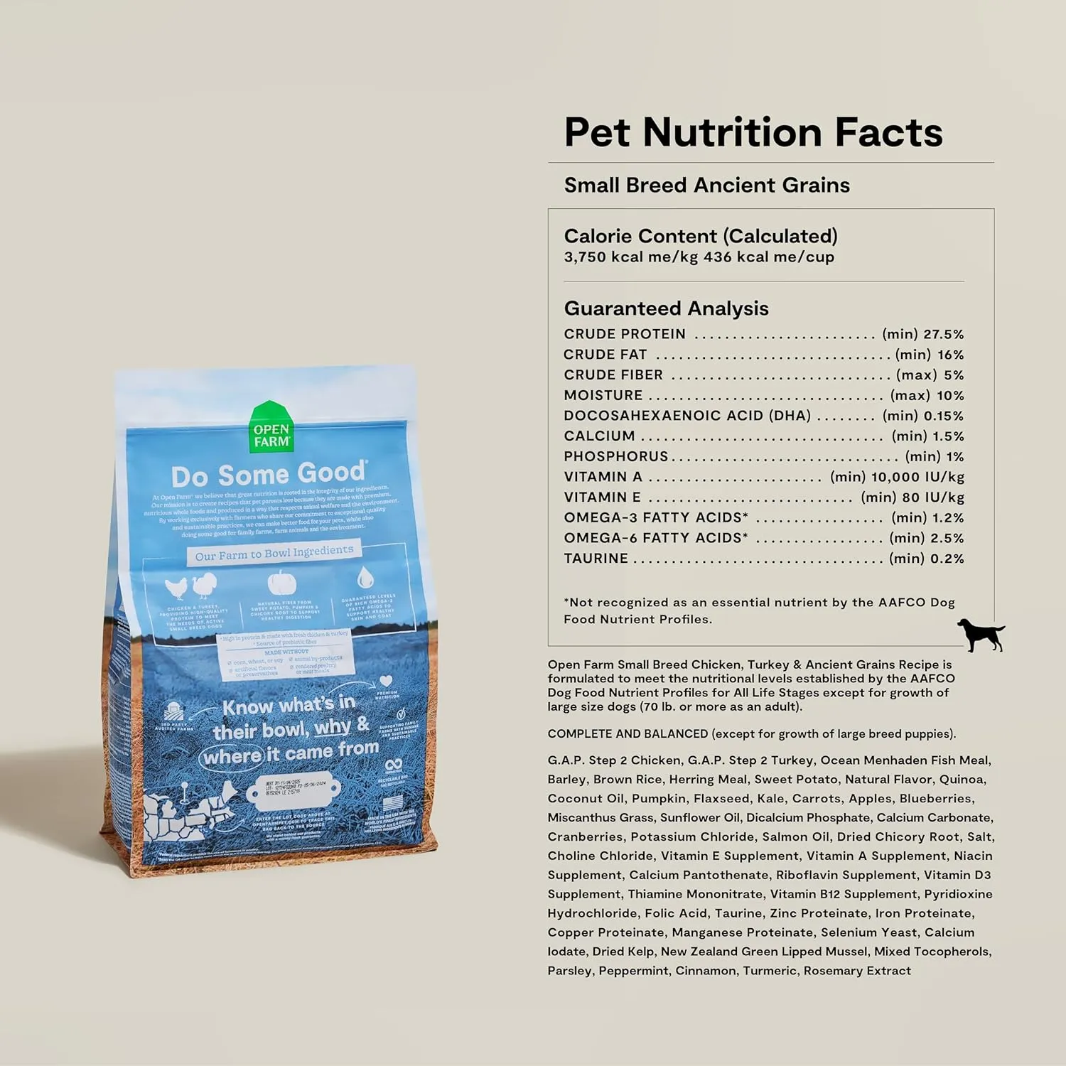 Open Farm, Ancient Grains Dry Dog Food for Small Breeds, Protein-Rich & Nutrient Dense, 90% Animal Protein with Non-GMO Fruits, Veggies and Superfoods, Chicken & Turkey Recipe for Small Dogs, 4lb Bag
