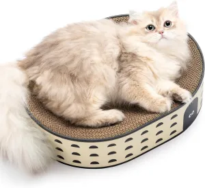Oval Cat Scratcher Bed, 2-in-1 Cat Scratching Board, Natural Corrugated Cardboard Scratch Pad Lounge, Sealed Base Traps Debris,No Assembly Kitty Furniture,Stylish Colors Blends Any Home Decor