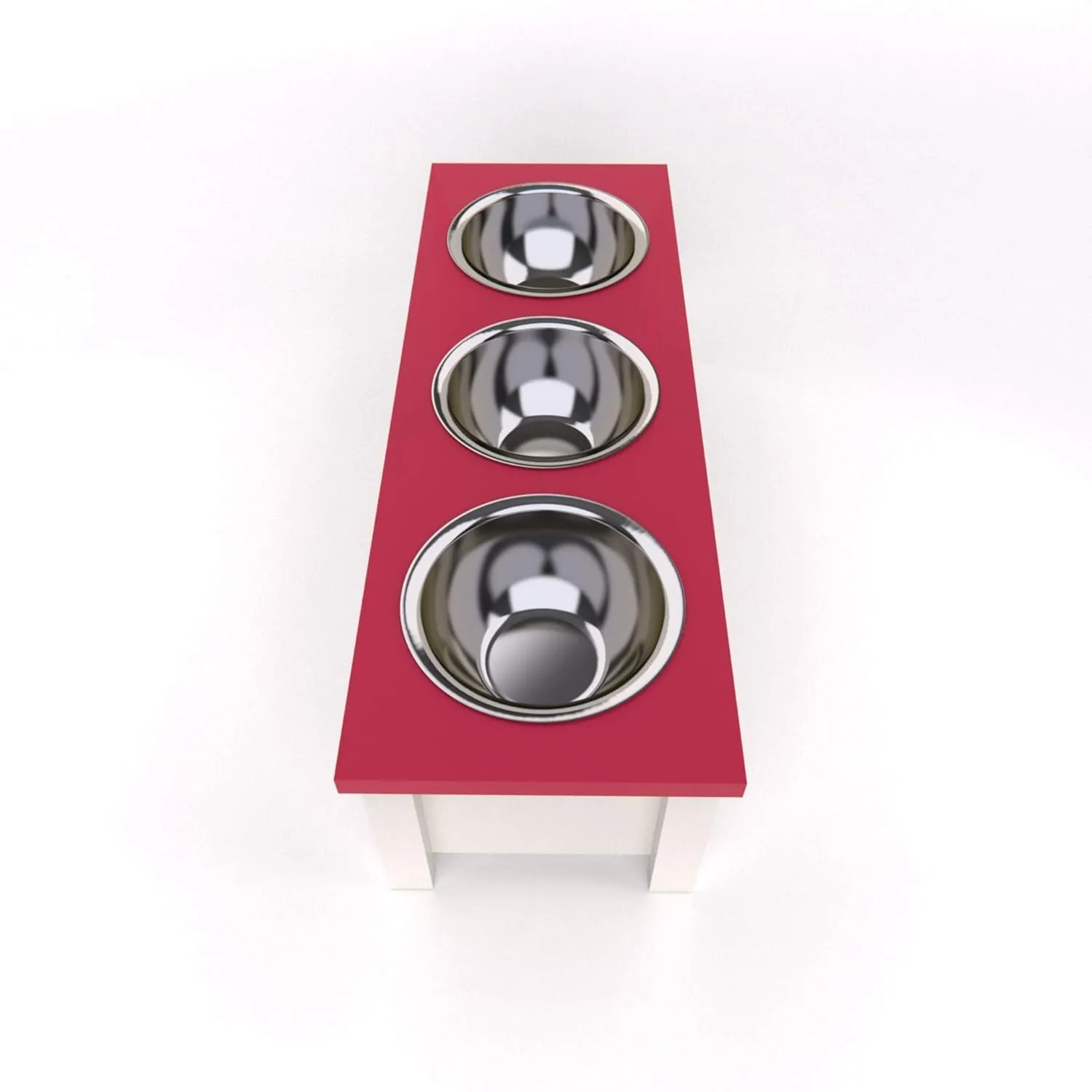 Personalized Elevated Triple Dog Bowl Stand for Large, Medium, Small, X-Small Dogs - 3 Stainless Steel Food and Water Bowls - Raised Dog Dish with Internal Storage (Small, Pink)