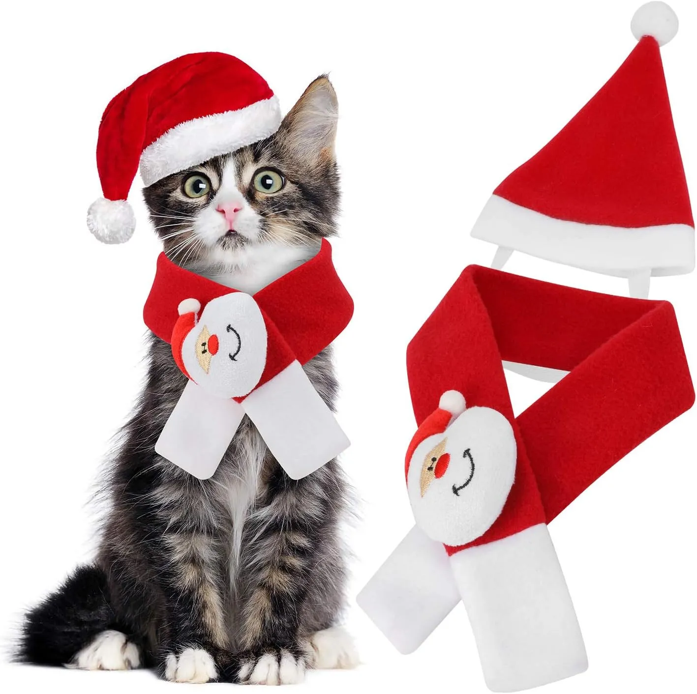 Pet Christmas Costumes, Pet Santa Hat Scarf for Cats Kitten and Dogs Puppy Cosplay, Pet Thanksgiving Day Christmas New Year Party Fancy Dress Clothes|Cute Fashion Warmth