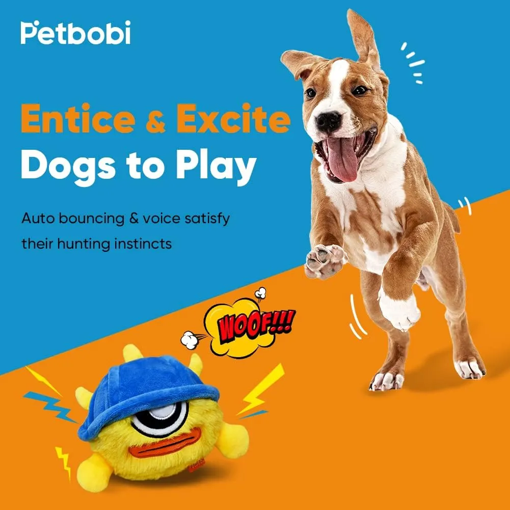 Petbobi Interactive Dog Toys Monster Active Ball for Dogs with Batteries, Self Moving Balls and Plush Cover for Small & Medium Dogs to Chase, Dog Toy Squeaky Crazy Bouncer Ball, Fighter Bobby