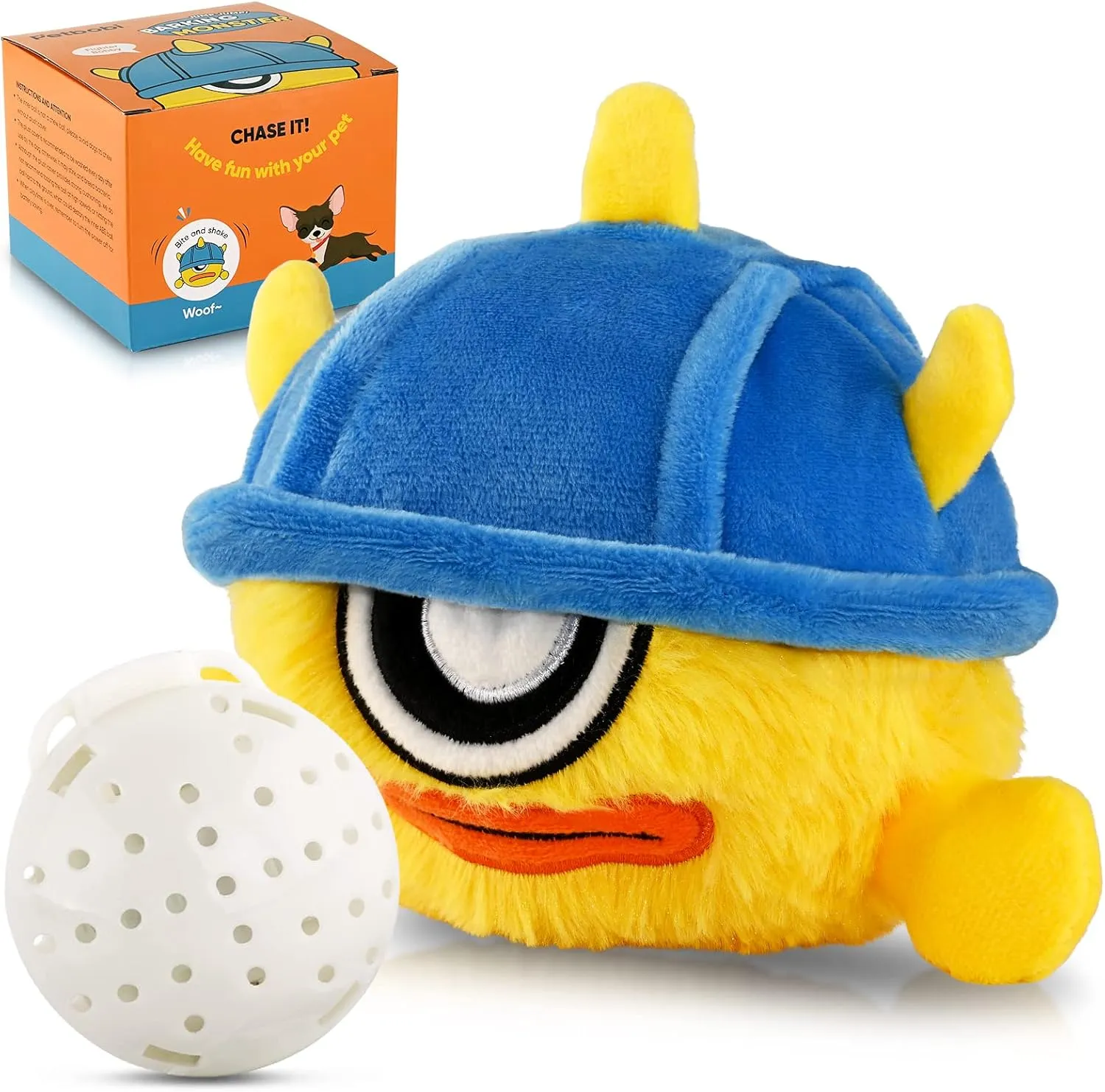 Petbobi Interactive Dog Toys Monster Active Ball for Dogs with Batteries, Self Moving Balls and Plush Cover for Small & Medium Dogs to Chase, Dog Toy Squeaky Crazy Bouncer Ball, Fighter Bobby