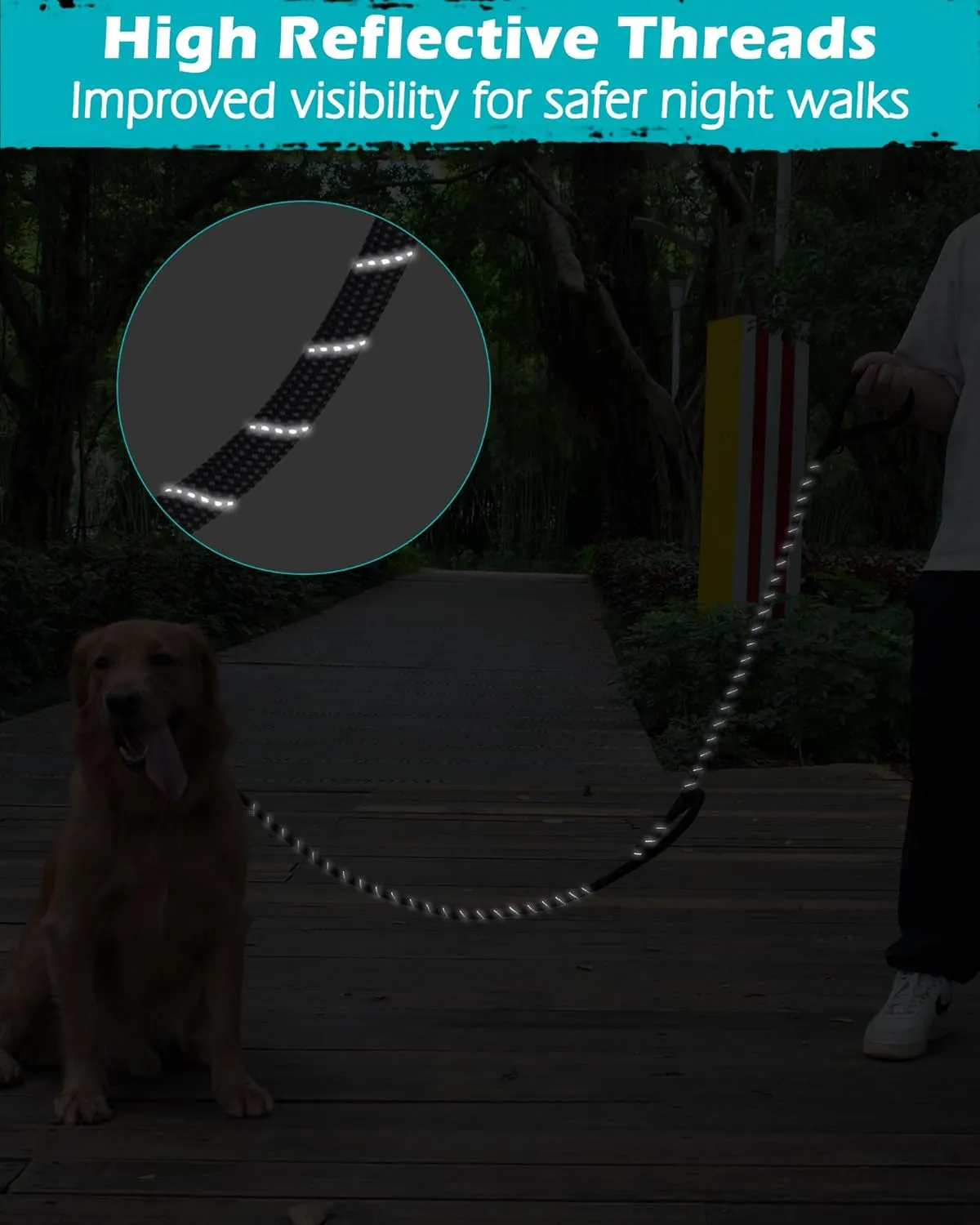 PetBonus Double Handle Rope Dog Leash, 5FT/6FT Heavy Duty Training Lead with Lockable Hook and 2 Comfortable Padded Handles, Reflective Walking Nylon Leash for Small Medium Dogs (1/2" x 6 FT, Black)