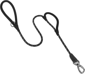 PetBonus Double Handle Rope Dog Leash, 5FT/6FT Heavy Duty Training Lead with Lockable Hook and 2 Comfortable Padded Handles, Reflective Walking Nylon Leash for Small Medium Dogs (1/2" x 6 FT, Black)