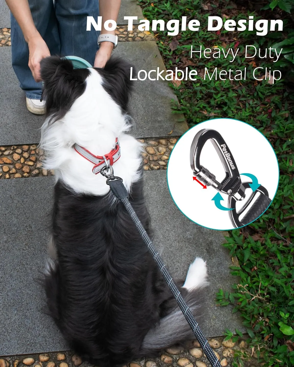 PetBonus Double Handle Rope Dog Leash, 5FT/6FT Heavy Duty Training Lead with Lockable Hook and 2 Comfortable Padded Handles, Reflective Walking Nylon Leash for Small Medium Dogs (1/2" x 6 FT, Black)