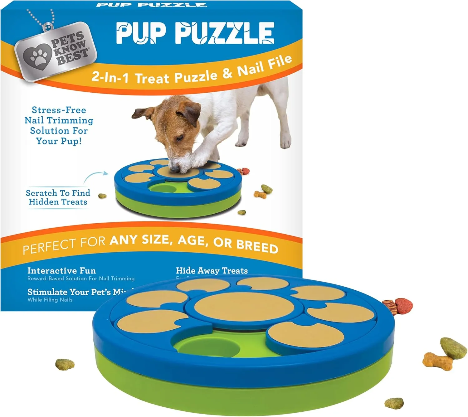 Pets Know Best Pup Puzzle Interactive Dog Nail File Treat Dispensing Toy, Mentally Stimulating Nail Trimmer, Paw Care and Play Toy | Difficulty Level; Easy
