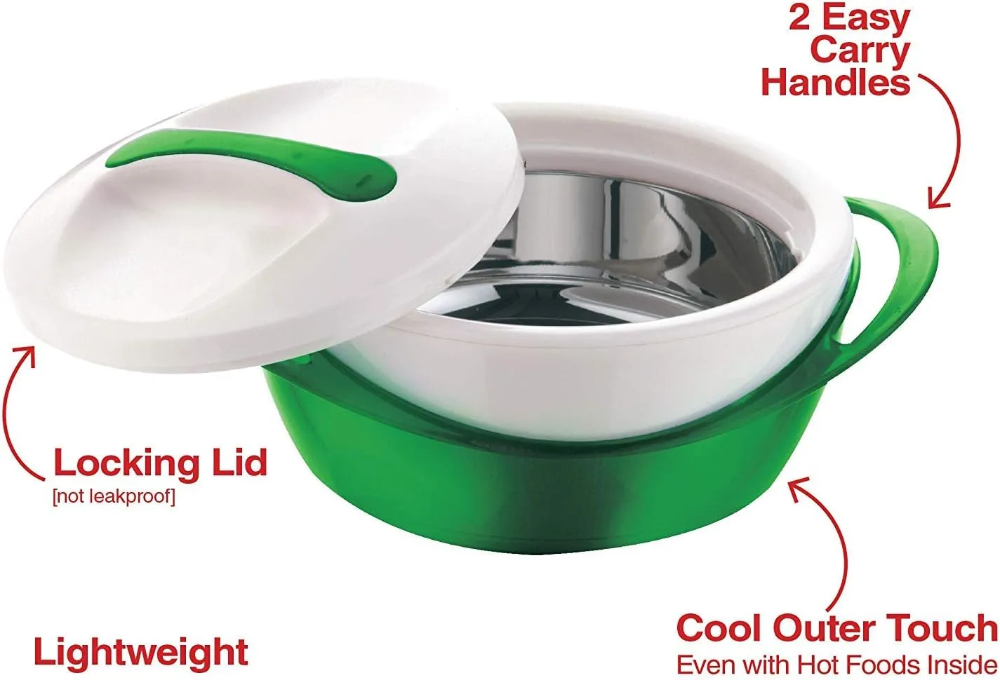 Pinnacle Insulated Casserole Dish with Lid 3 pc. set 2.6/1.25/.6 qt. Elegant Hot Pot Food Warmer/Cooler - Large Thermal Soup/Salad Serving Bowl- Stainless Steel Best Gift Set for Moms  Holidays Green