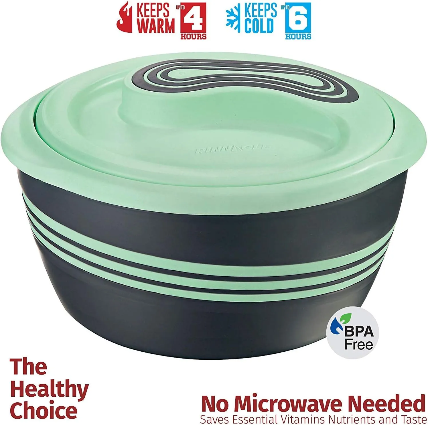 Pinnacle Large Insulated Casserole Dish with Lid 3.6 qt. Elegant Hot Pot Food Warmer/Cooler -Thermal Soup/Salad Serving Bowl Stainless Steel Hot Food ContainerBest Gift Set for Moms  (Green)
