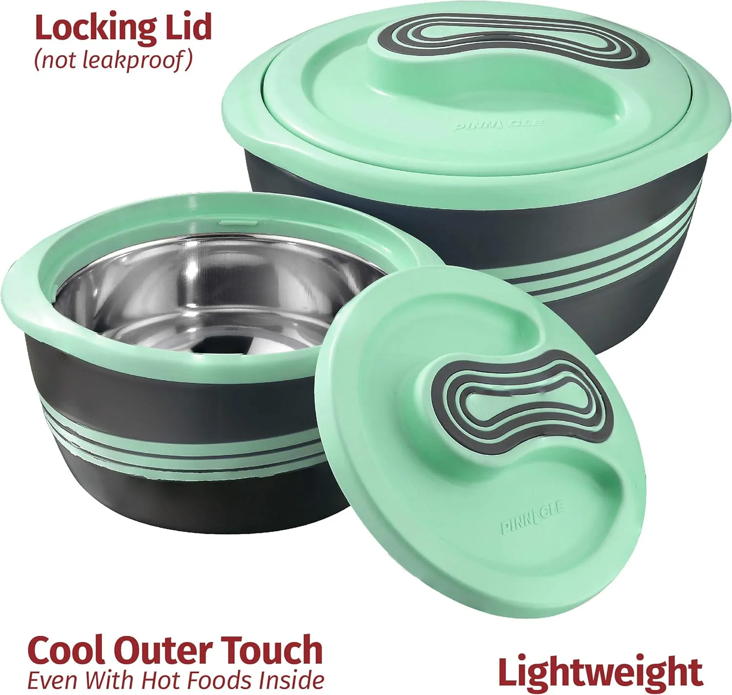 Pinnacle Large Insulated Casserole Dish with Lid 3.6 qt. Elegant Hot Pot Food Warmer/Cooler -Thermal Soup/Salad Serving Bowl Stainless Steel Hot Food ContainerBest Gift Set for Moms  (Green)