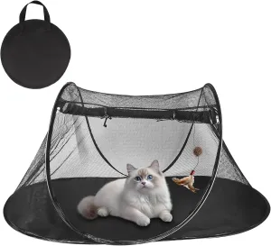 Portable Cat Tent for Bearded Dragon, Outdoor Cat Enclosures, Portable Pet Playpen for Cats and Small Animals, Pet Enclosure with Carry Bag(Black)