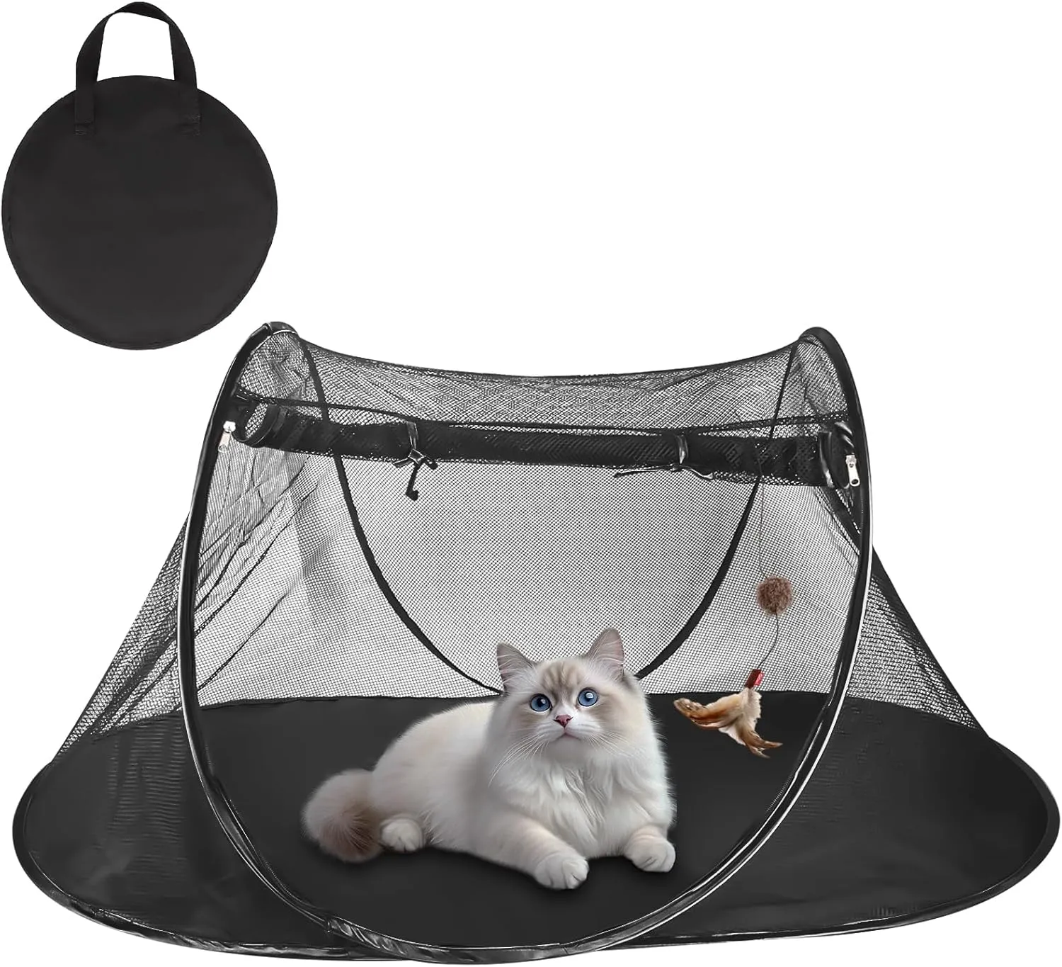 Portable Cat Tent for Bearded Dragon, Outdoor Cat Enclosures, Portable Pet Playpen for Cats and Small Animals, Pet Enclosure with Carry Bag(Black)