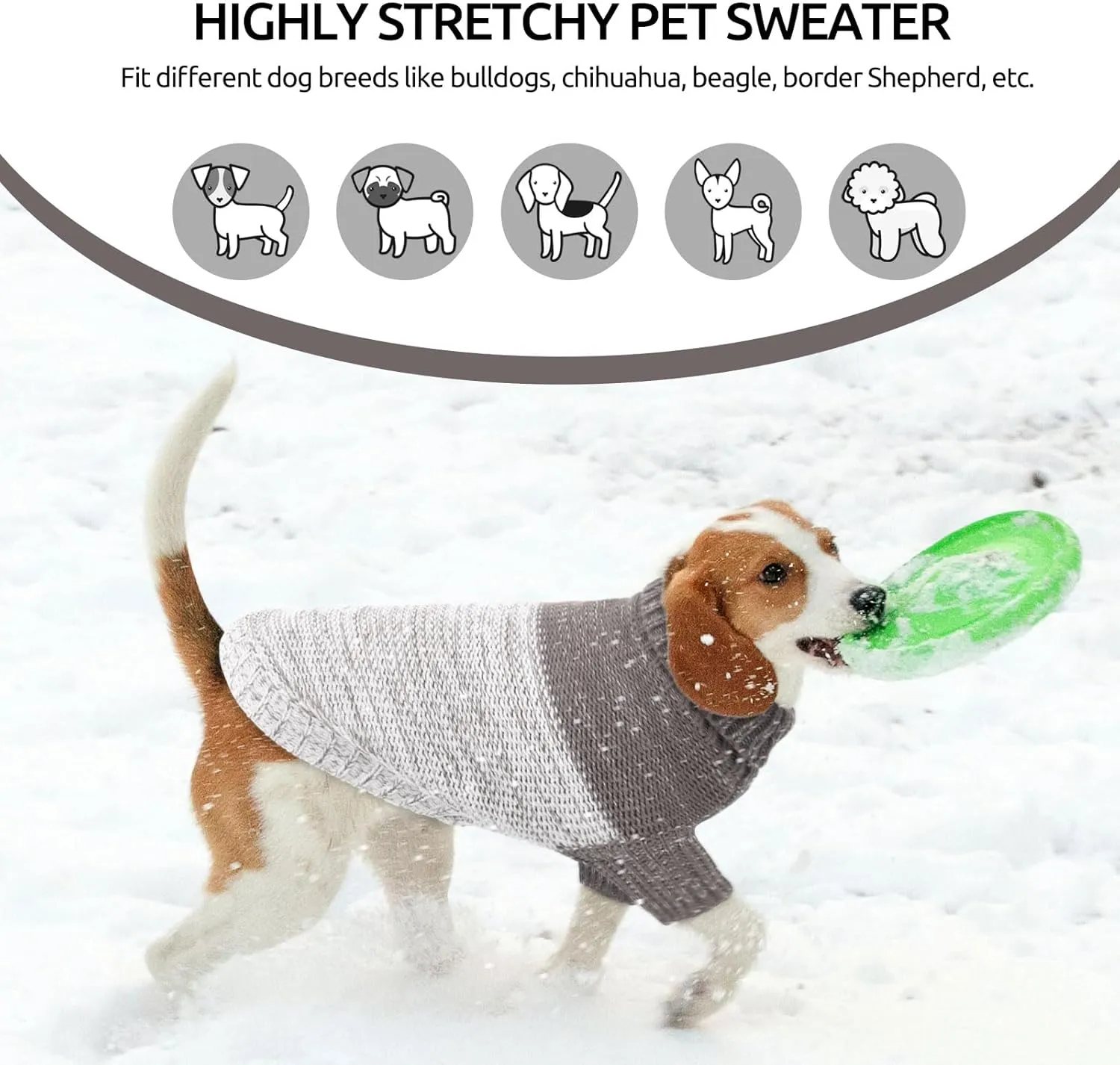 Queenmore Knitted Pullover Dog Sweater, Turtleneck Pet Cat Sweater, Cold Weather Puppy Clothes Stitching Knitwear with Leash Hole for Small Medium DogsGrey,XS