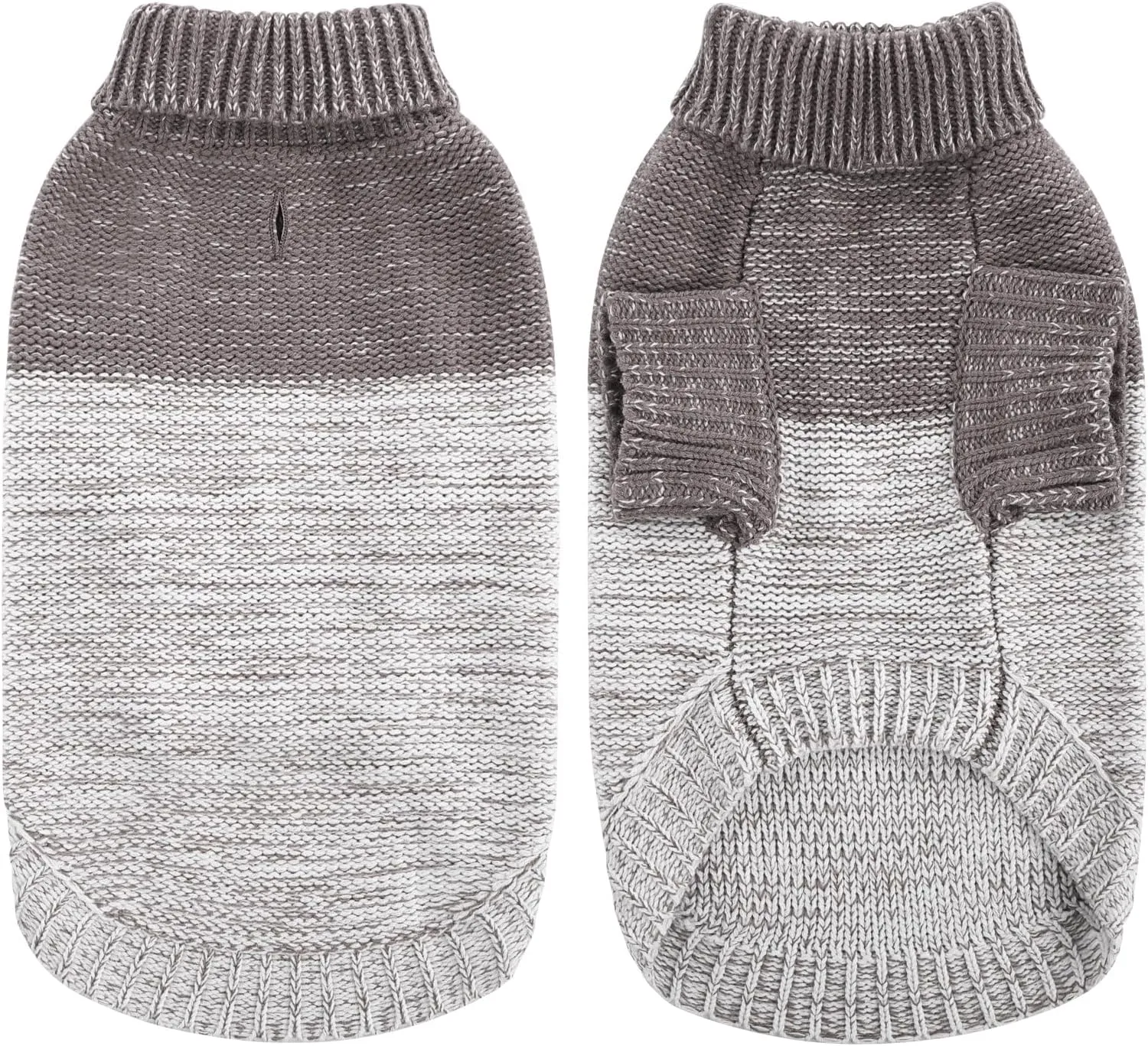 Queenmore Knitted Pullover Dog Sweater, Turtleneck Pet Cat Sweater, Cold Weather Puppy Clothes Stitching Knitwear with Leash Hole for Small Medium DogsGrey,XS