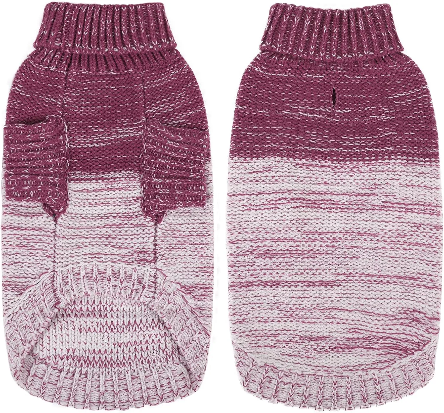 Queenmore Knitted Pullover Dog Sweater, Turtleneck Pet Cat Sweater, Cold Weather Puppy Clothes Stitching Knitwear with Leash Hole for Small Medium DogsPurple,S