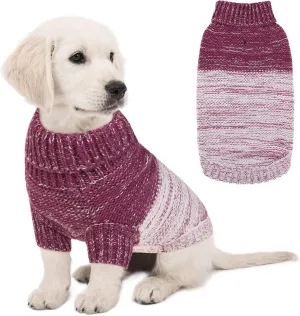 Queenmore Knitted Pullover Dog Sweater, Turtleneck Pet Cat Sweater, Cold Weather Puppy Clothes Stitching Knitwear with Leash Hole for Small Medium DogsPurple,S