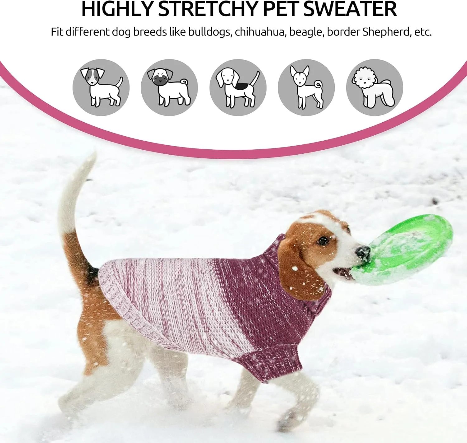 Queenmore Knitted Pullover Dog Sweater, Turtleneck Pet Cat Sweater, Cold Weather Puppy Clothes Stitching Knitwear with Leash Hole for Small Medium DogsPurple,S